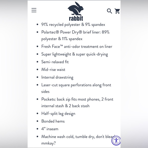 NWOT Rabbit brand Running short - Picture 5 of 7